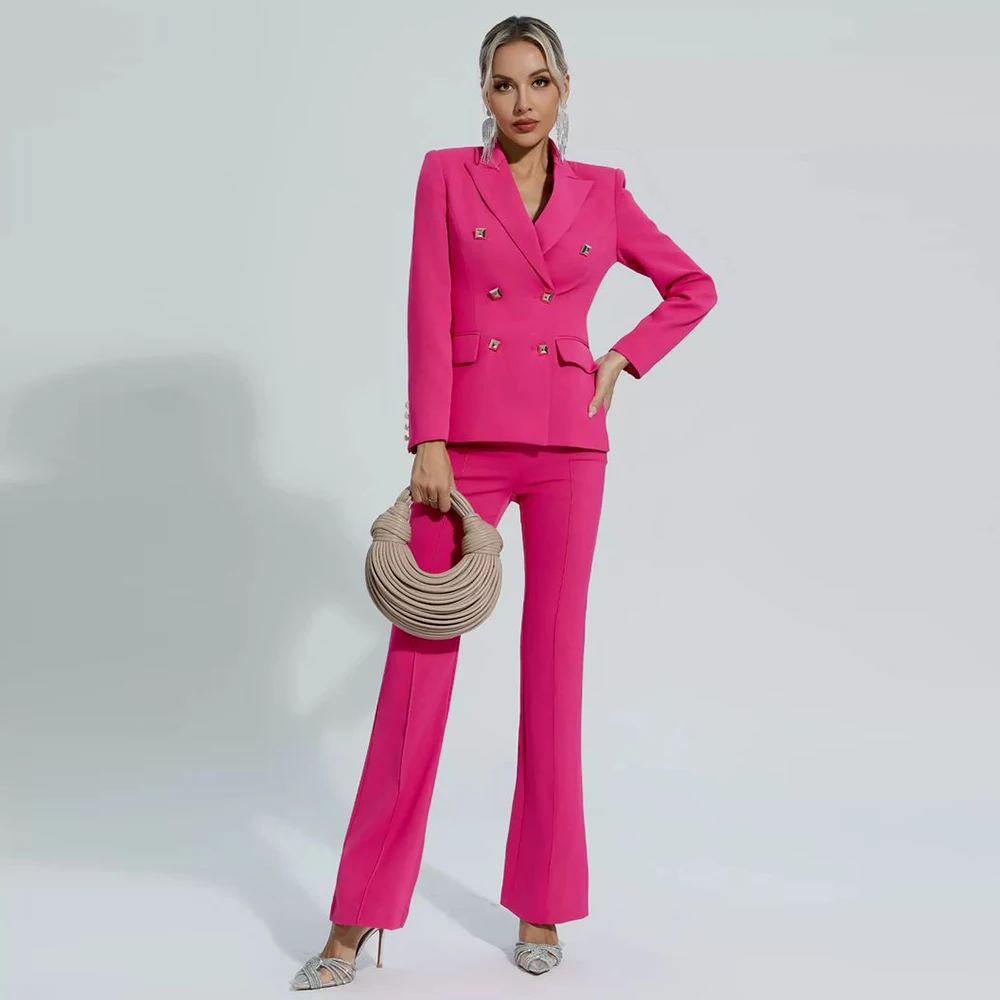 Rose Red ผู้หญิงคลาสสิก 2 ชิ้นชุดขนาดที่กําหนดเองสี Slim เสื้อกางเกงชุดสํานักงานทุกวันธุรกิจเสื้อผ้าหญิง