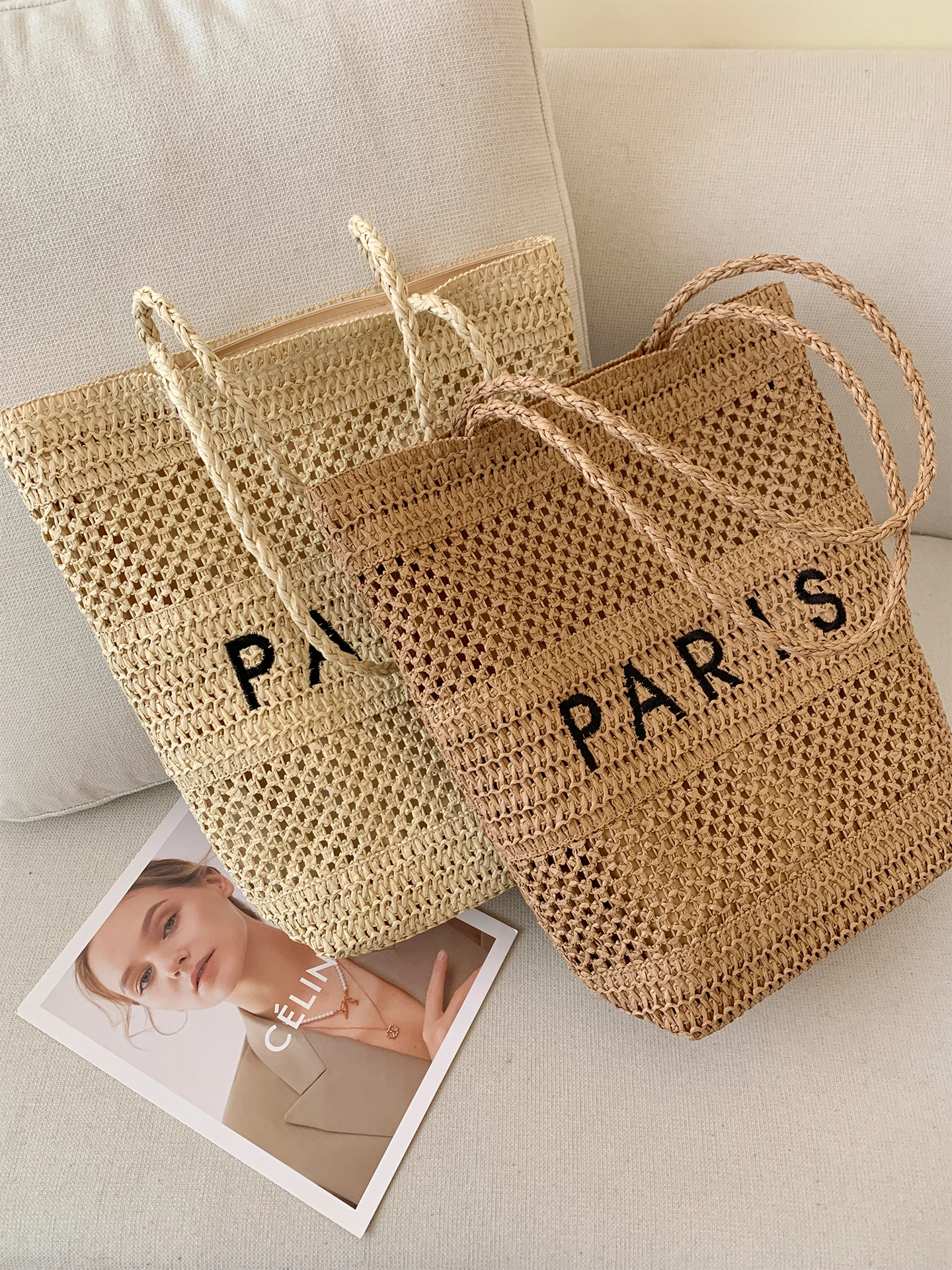 2026 New Hollow out Embroidered Letter Women's Shoulder Bag Large Capacity Beach Commuter Tote Bag Handbag Casual Satchel