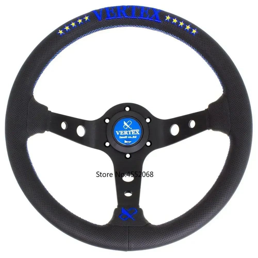 Blue/Red 330mm VERTEX 10 Stars jdm Racing Black Genuine Leather Drift Steering Wheel