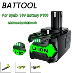 BATTOOL-batería de litio para herramientas inalámbricas, pila de repuesto para Ryobi P108 ONE + Plus P102 P103 P104 P107 P117, 6,0 Ah/9,0 Ah, 18V