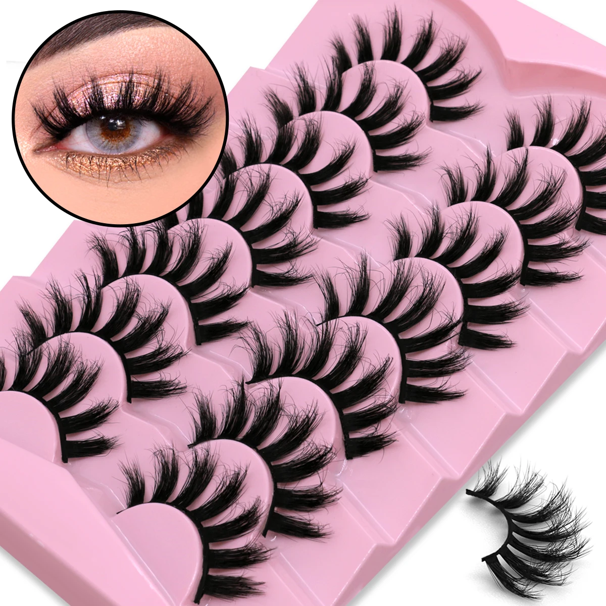 GROINNEYA Faux Mink Eyelashes 3D Natural False Lashes Fluffy Soft Cross 5/7 pairs Manga Lashes Wispy Natural Eyelash Extension