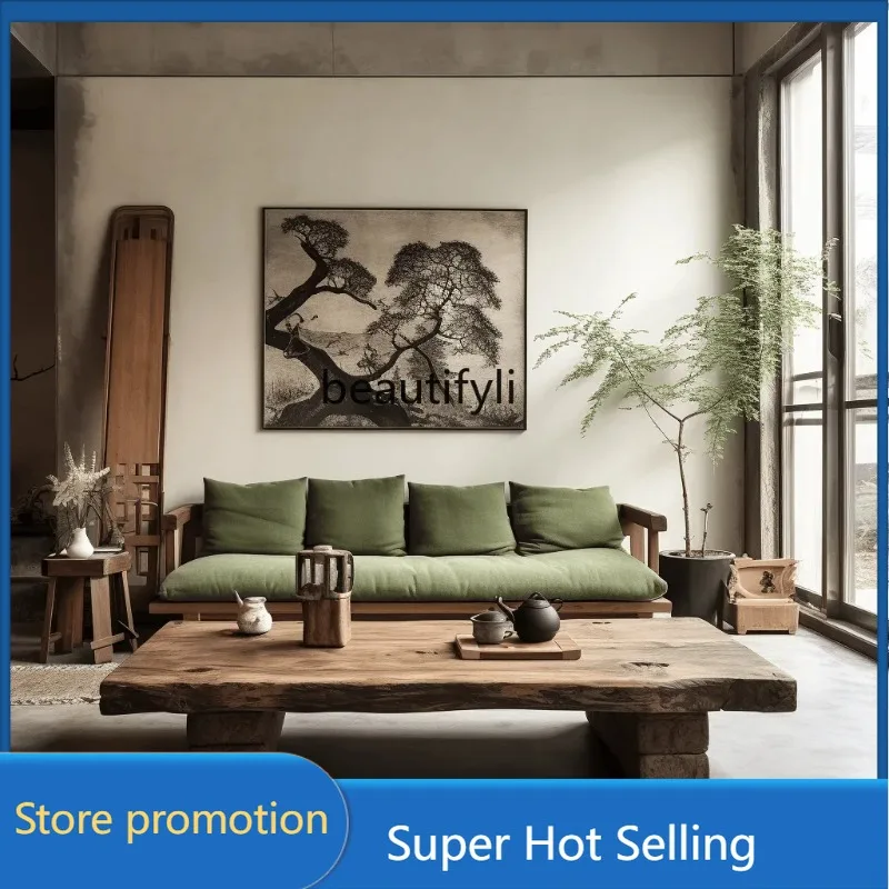 

a485 японский стиль из цельного дерева, старый лодочный деревянный прямой рядный диван, комбинированный двойной прямой рядный атмосферный трехместный диван