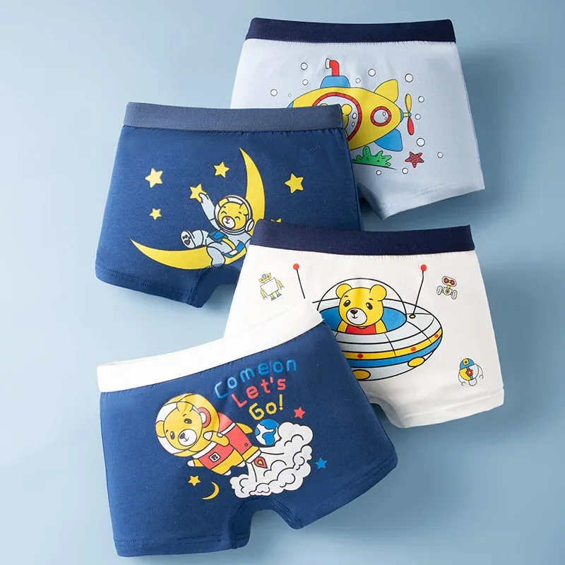 4pcs/Lot Boys Boxer Briefs Kids Cotton Underwear Baby Boy Bathroom Home Underpants Teenager Cartoon Children Panties