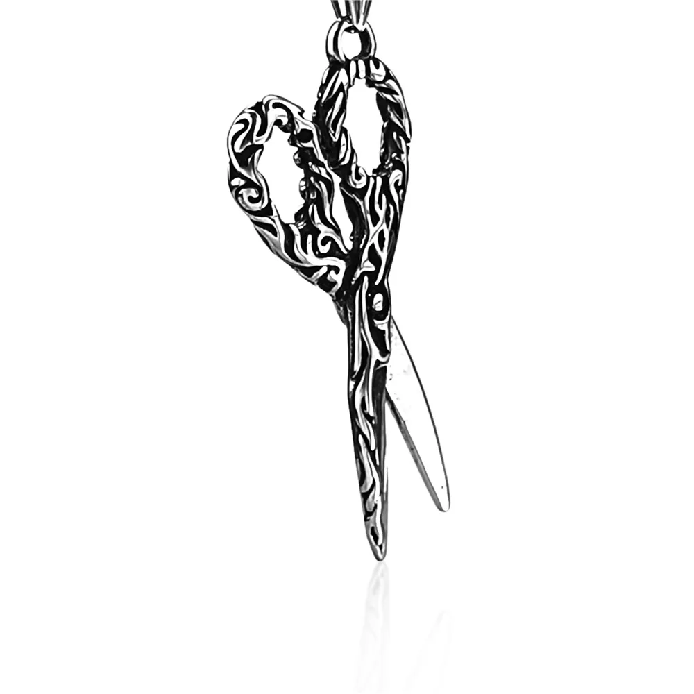 Vintage titanium steel hairstylist scissors pendant necklace domineering men's personality  pendant necklace