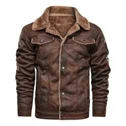 Chaqueta de cuello de piel Artificial para hombre, abrigo Retro gótico Punk, bolsillo de vapor Vintage de cuero PU