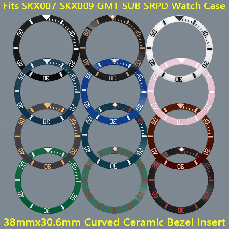 

SKX007 Bezel Insert 38mmx30.6mm Ceramic Ring SUB Curved Bezel SRPD GMT SKX Watch Bezel Replace Parts for Mod NH35 NH36 Men Watch