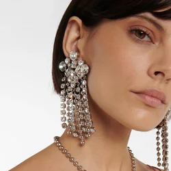 Elegant Crystal Tassel Clip Earrings No Piercing Bridal for Women 2023 Wedding Jewelry Geometry Ear Clip Earrings Party Gift