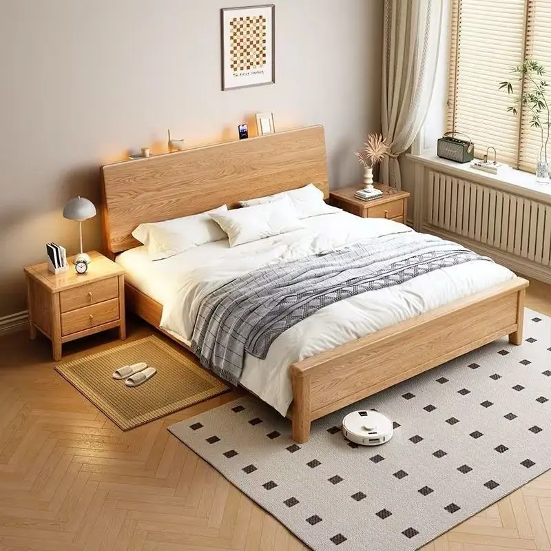 Ash wood solid wood double bed 1.8x2 meters master bedroom bed, modern simplicity, thickened and durable