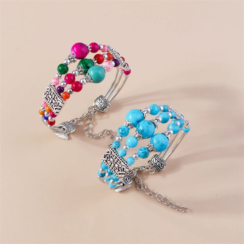 Böhmische Türkis-Perlenarmbänder für Damen, handgefertigte Armbänder und Armreifen mit Steinperlen, Mädchen-Party- und Feiertags-Schmuck, Geschenke – Detail 2