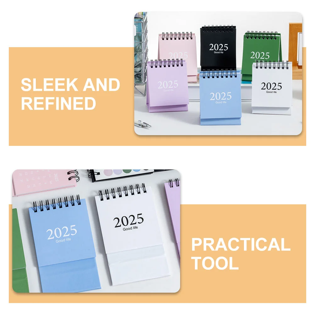 6 ชิ้น 2025 ปฏิทินตั้งโต๊ะ Weekly Planner บันทึกเวลารายปีดิจิตอลนาฬิกา Mini ตารางรายวันเหล็กยืนพลิก Office