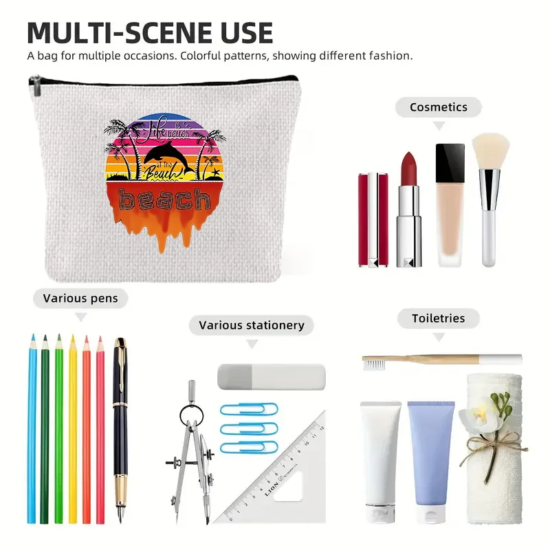 Summer Vacation Style Printed Canvas Storage Bag Makeup Bag Zipper Travel Cosmetic Bag Zero Wallet Mouth Red Envelope