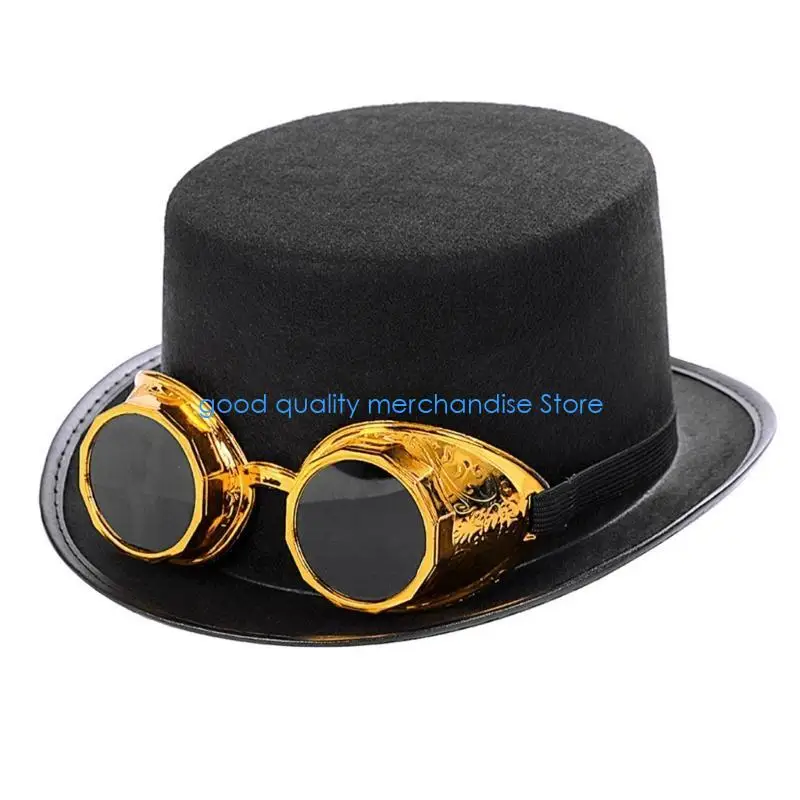 Y5JD قبعة سوداء ذات تاج فيكتوري عالي نظارات قبعة الجاز للجنسين زي رسمي للهالوين وعيد الميلاد وحفلات أعياد الميلاد #5