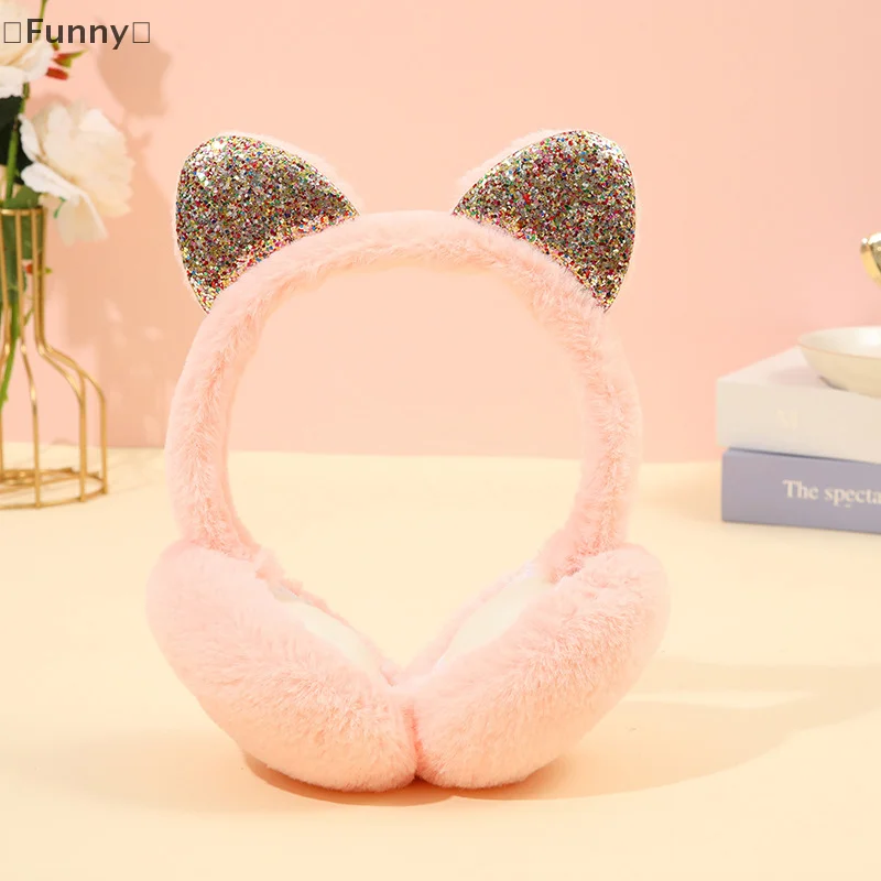 New Lovely Winter Warm Cat Ear Warmers Glitter Ears Plush Earmuffs For Women Playful Girls Ear Muffs Cold Protection Warm Hot