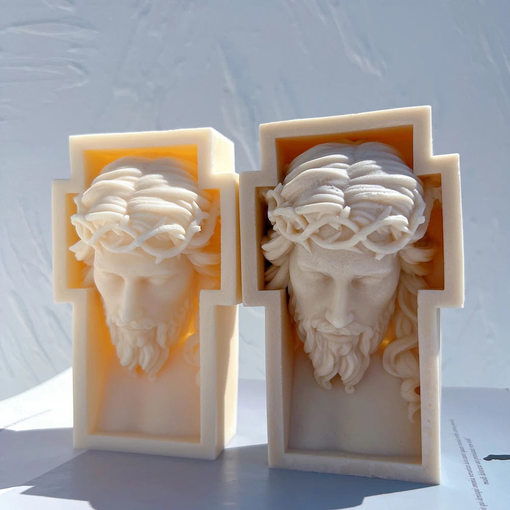 Unique Bust Sculpture Soy Wax Candle Mould Jesus Cross Statue Silicone Mold Greek Mythology Home Decor