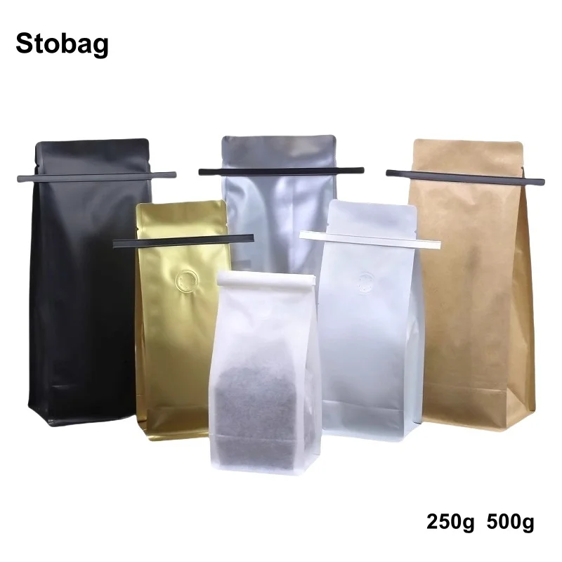 

StoBag 50pcs Coffee Beans Bags with/No Valve Packaging Aluminum Foil Heat Sealing for Food Powder Tea Nuts Storage Pouches
