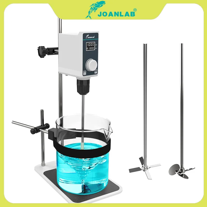 JOANLAB Overhead Stirrer Set  Digital Overhead Mixer Lab Stirrer w/Stirring Rods 100-1500RPM Timing 1min-24h (Stand Included)