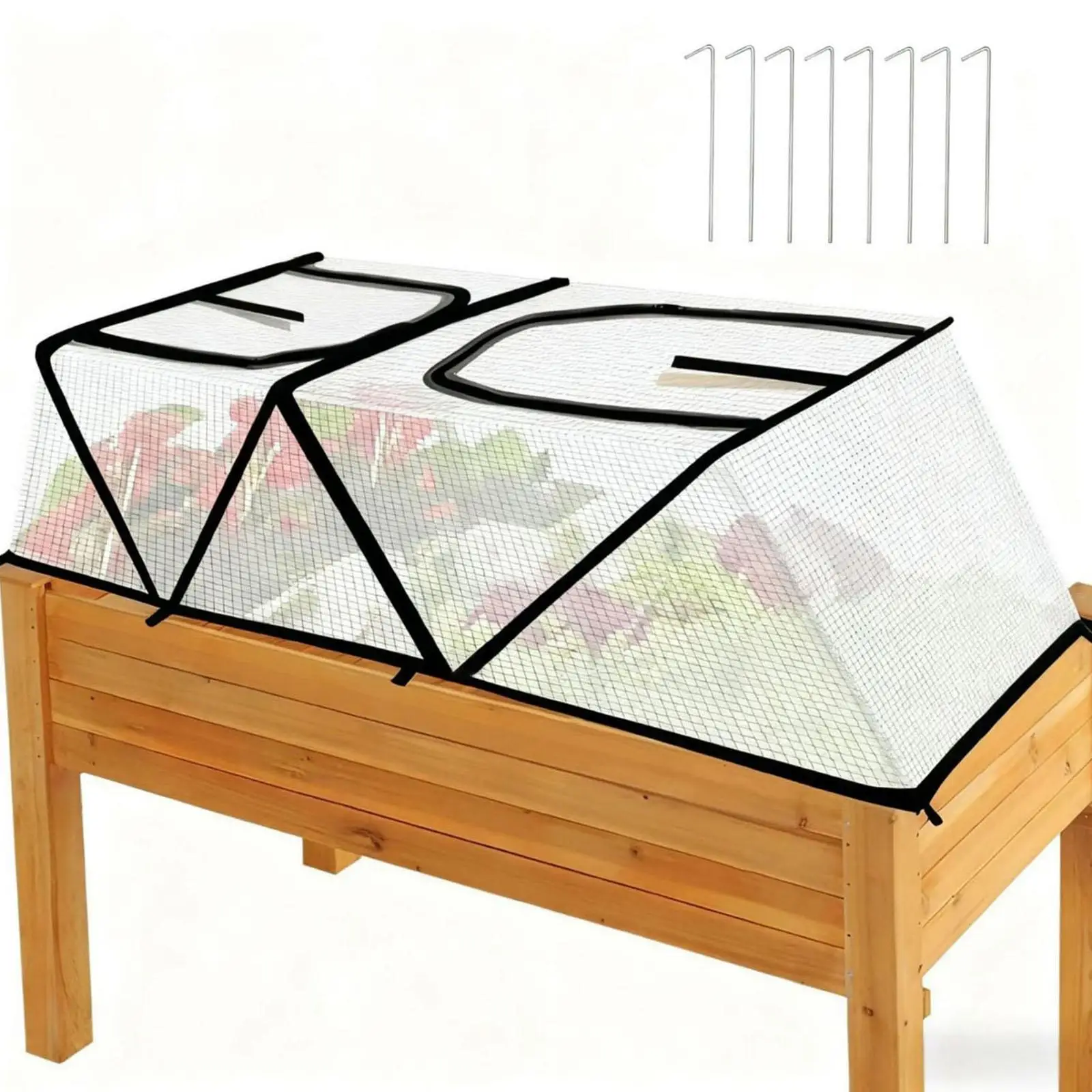 Garden Row Accelerator Plant Cover Foldable with 8 Ground Nails Portable Guard Raised Garden Bed Cover Small Greenhouse