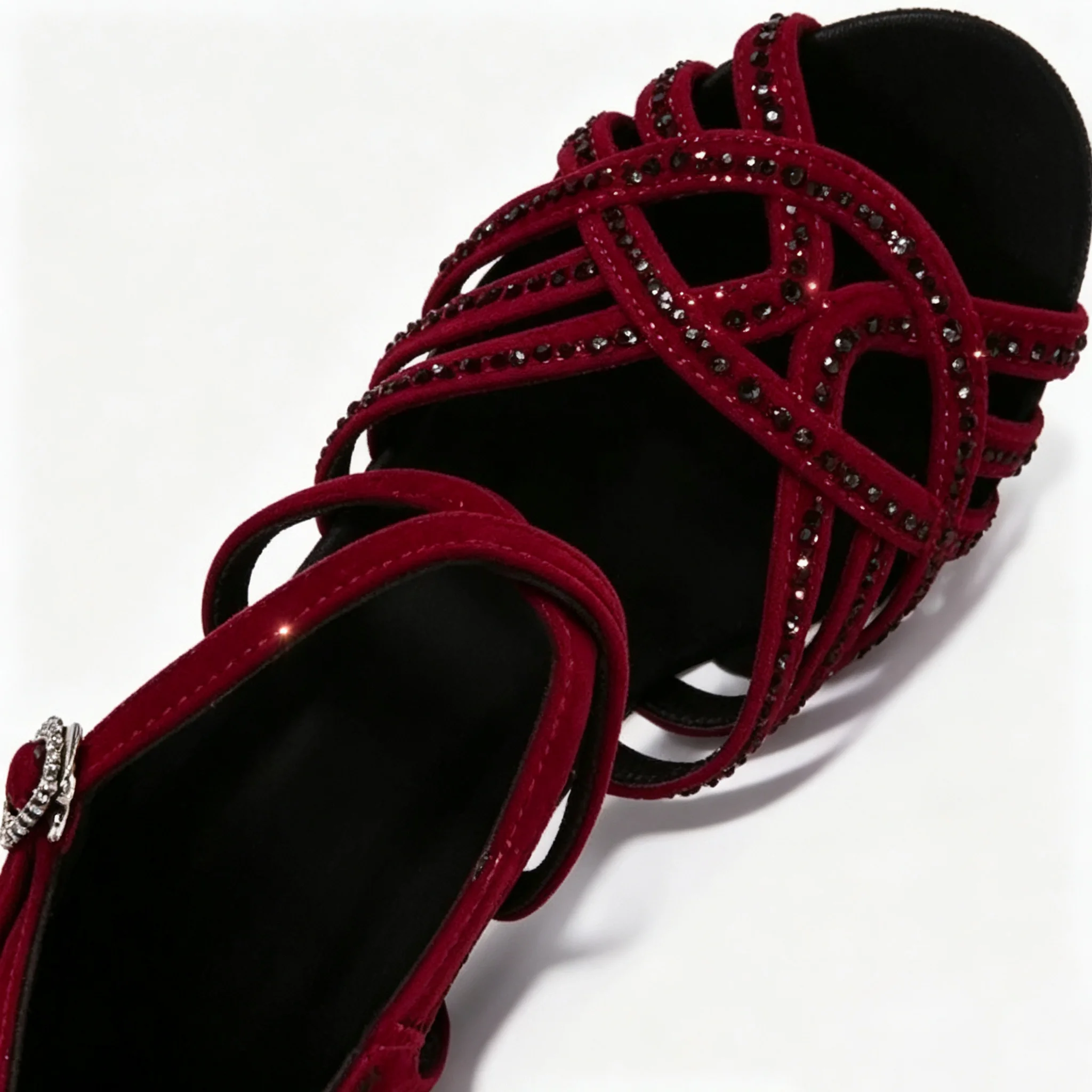 vk Women's Red Rhinestone Latin Dance Sandals Cross Ankle Strap High Heel Shoes for Ballroom Salsa Tango Competitions Parties