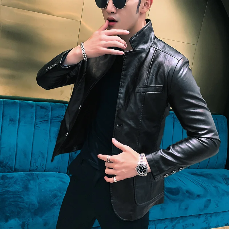 2022 Mens Leather Jacket and Coats New Spring and Autumn Men Business Casual Classic Pu Leather Suit Collar Slim Fit Jackets