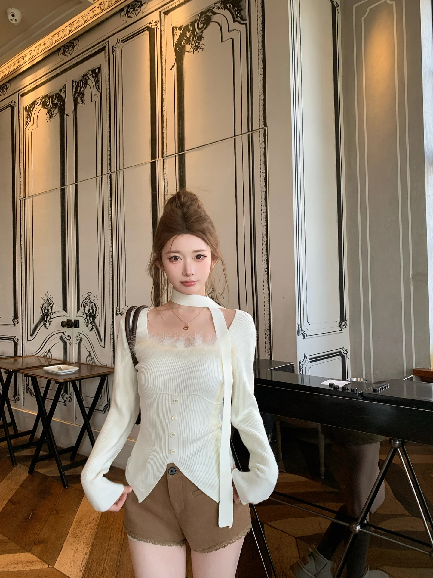 

Chen Dayu Design Белый вязаный Ne Hanging Base irt Женская осенне-зимняя утягивающая внутренняя одежда Топ French Sle Slim Fit