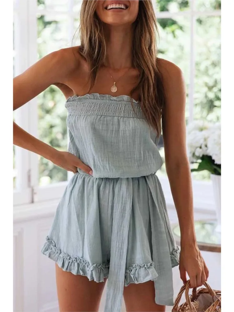 

Элегантный комбинезон-боди для женщин, модный однотонный летний комбинезон-боди с поясом и кружевом, повседневный, 2026