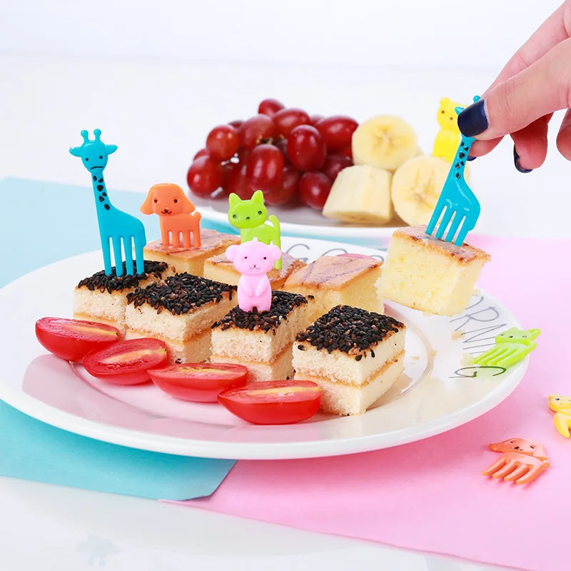 40 pçs garfo de frutas dos desenhos animados crianças bolo palito de frutas mini garfo animal grau alimentício plástico bento almoço bento acessórios festa decoração