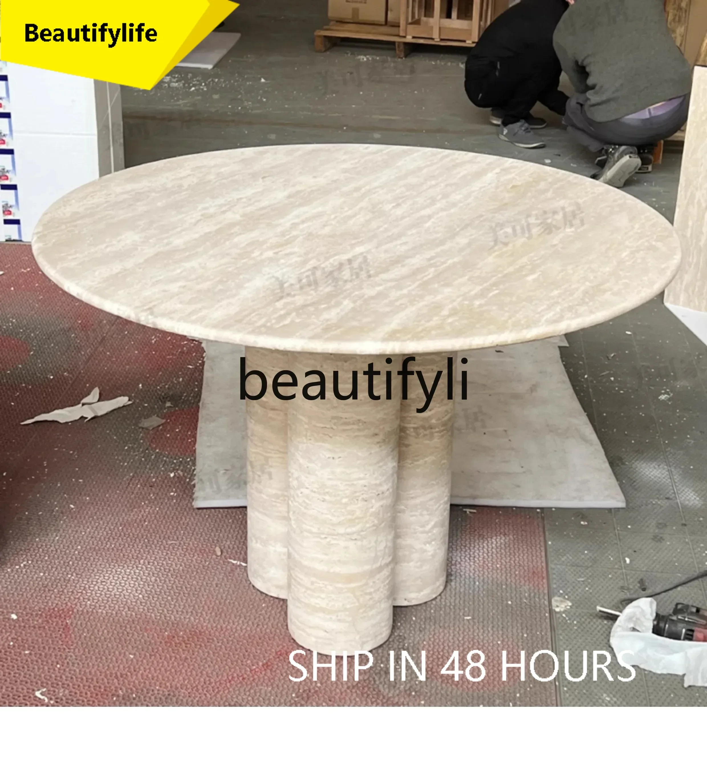 X188 Nordic cream wind tunnel stone dining table round marble small apartment household light luxury living room French  round t
