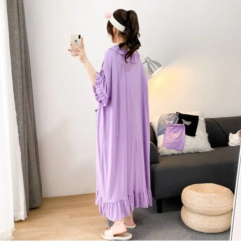 150kg Extra Large Size Loose Home Dress with Pocket Princess Style Maxi Nightdress Summer Short Sleeve Maternity Loungewear 4XL