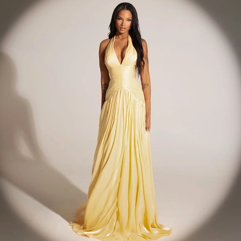 

Thinyfull Formal A-Line Prom Evening Dresses Halter Neck Sleeveless Backless Party Dress Night Cocktail Prom Gowns Customized