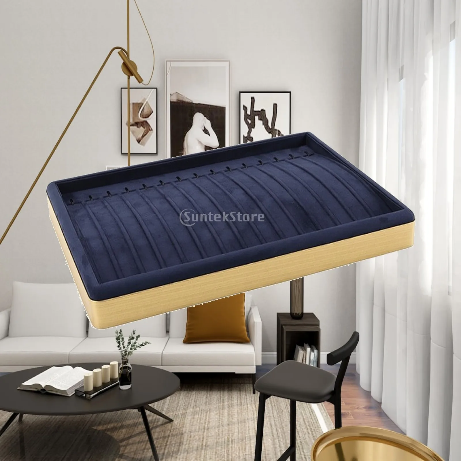 Refined Jewelry Display Tray with Raised Edges and Gold Stainless Steel Frame for Organizing Small Accessories Retail or Home
