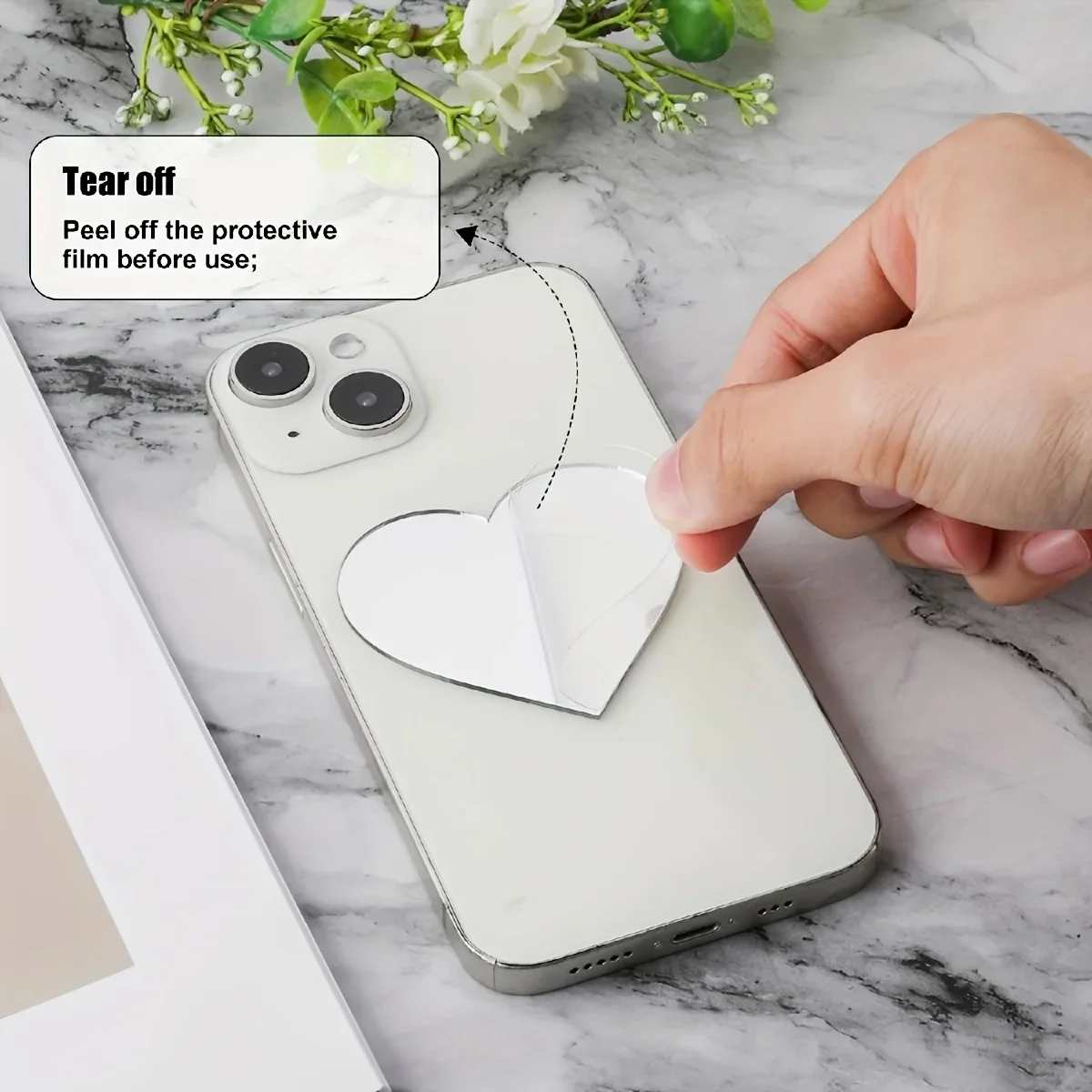 2pcs Phone Mirror Stickers,Makeup Mirror for Phone Back,Phone Charm,Acrylic Mirror Sticker,Heart-Shaped,Suitable for Phone Cases view 5