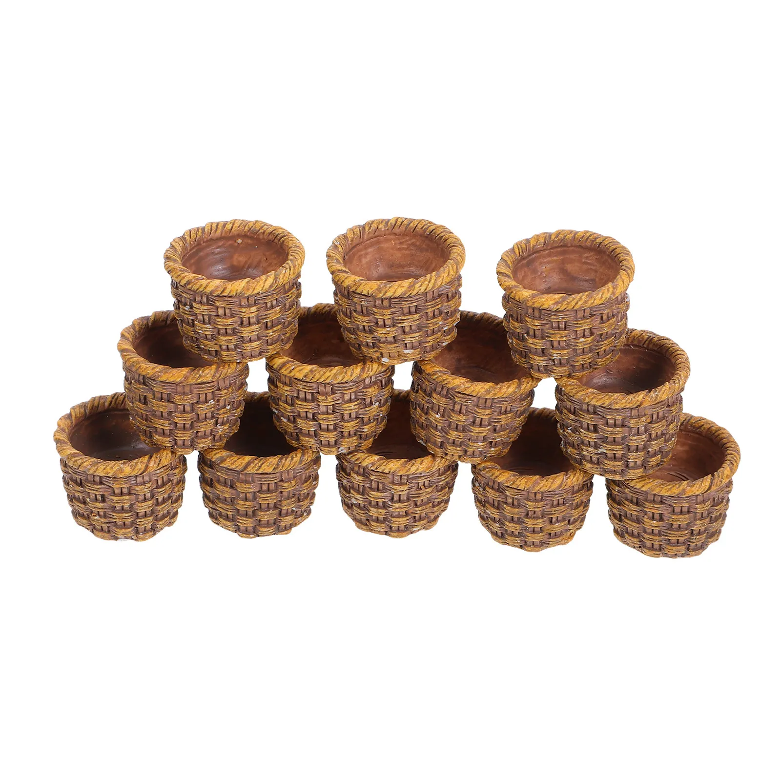 12Pcs Miniature Woven Baskets Handcrafted Simulation Rattan for Dollhouse Storage Fairy Garden DIY Craft Supplies