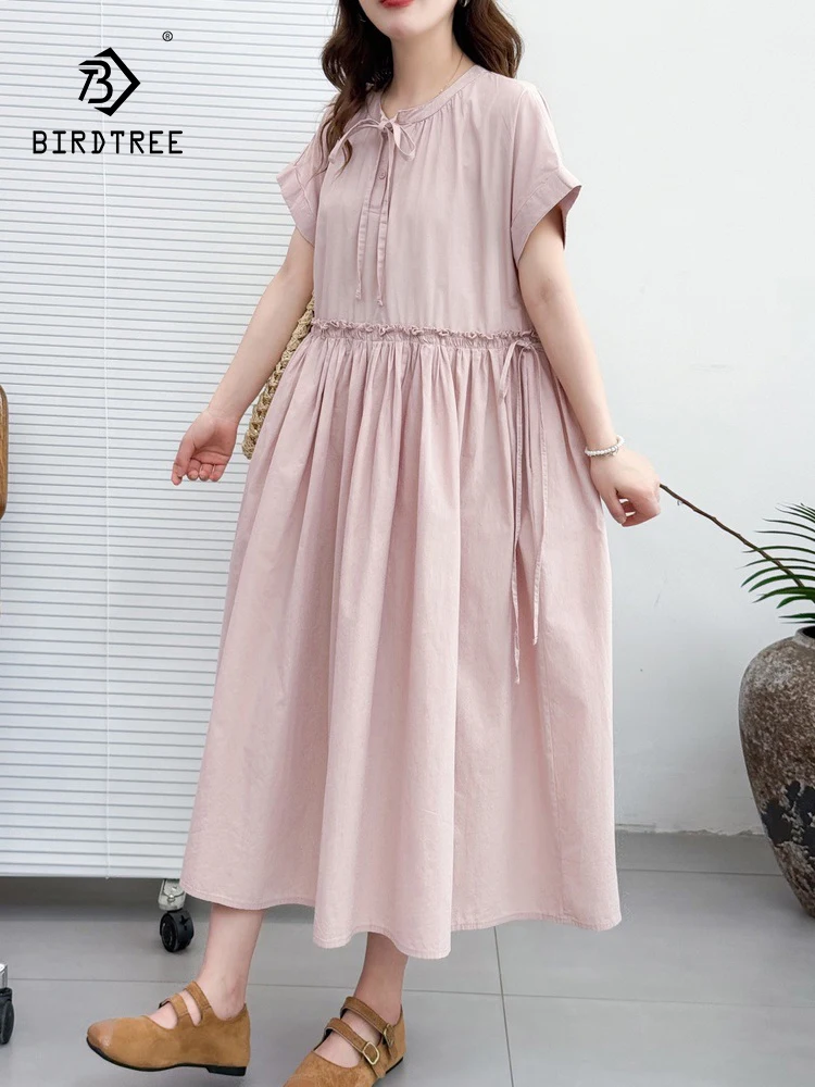 Neue Sommerkleider 2026 für Damen aus Baumwollmischung mit kurzen Ärmeln, Stehkragen und Rüschen, Mori-Girl-Prinzessinnen-Stil, lockeres Kleid D65830CC