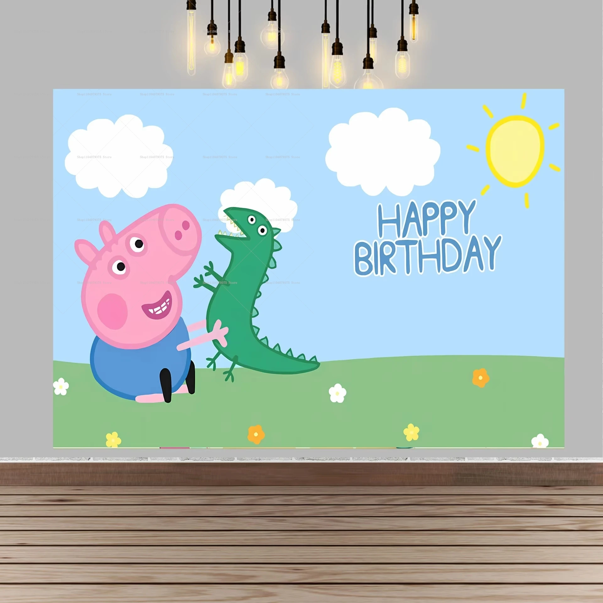 Fondo fotográfico de Feliz Cumpleaños de Peppa Pig, perfecto para fiestas infantiles, reuniones y pancartas de celebración de cumpleaños.