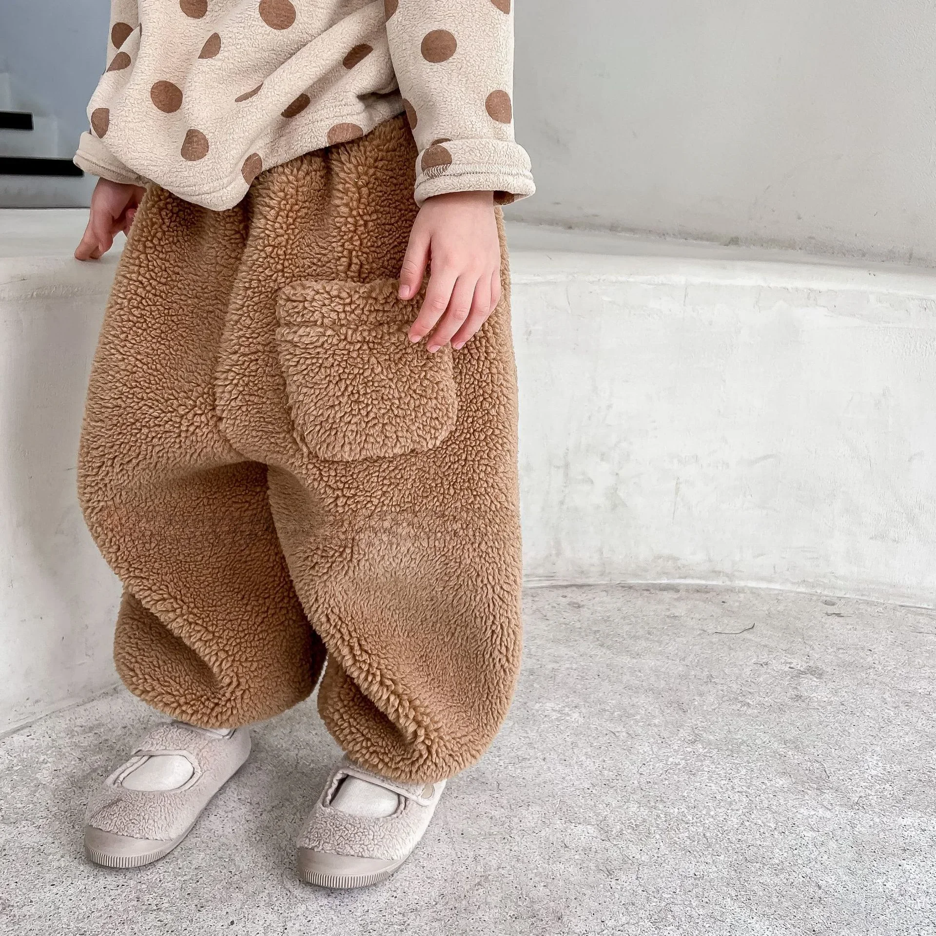 2023 Children\'s Winter Clothing New Korean Edition Lamb Fleece Pants Baby Kids Pants Girls\' Winter Clothing Hairy Pants