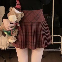 Winter Sweet Pleated Skirt Women Sexy Woolen Mini Skirts Female Korean Fashion Warm Vintage Casual A-line High Waist Short Skirt