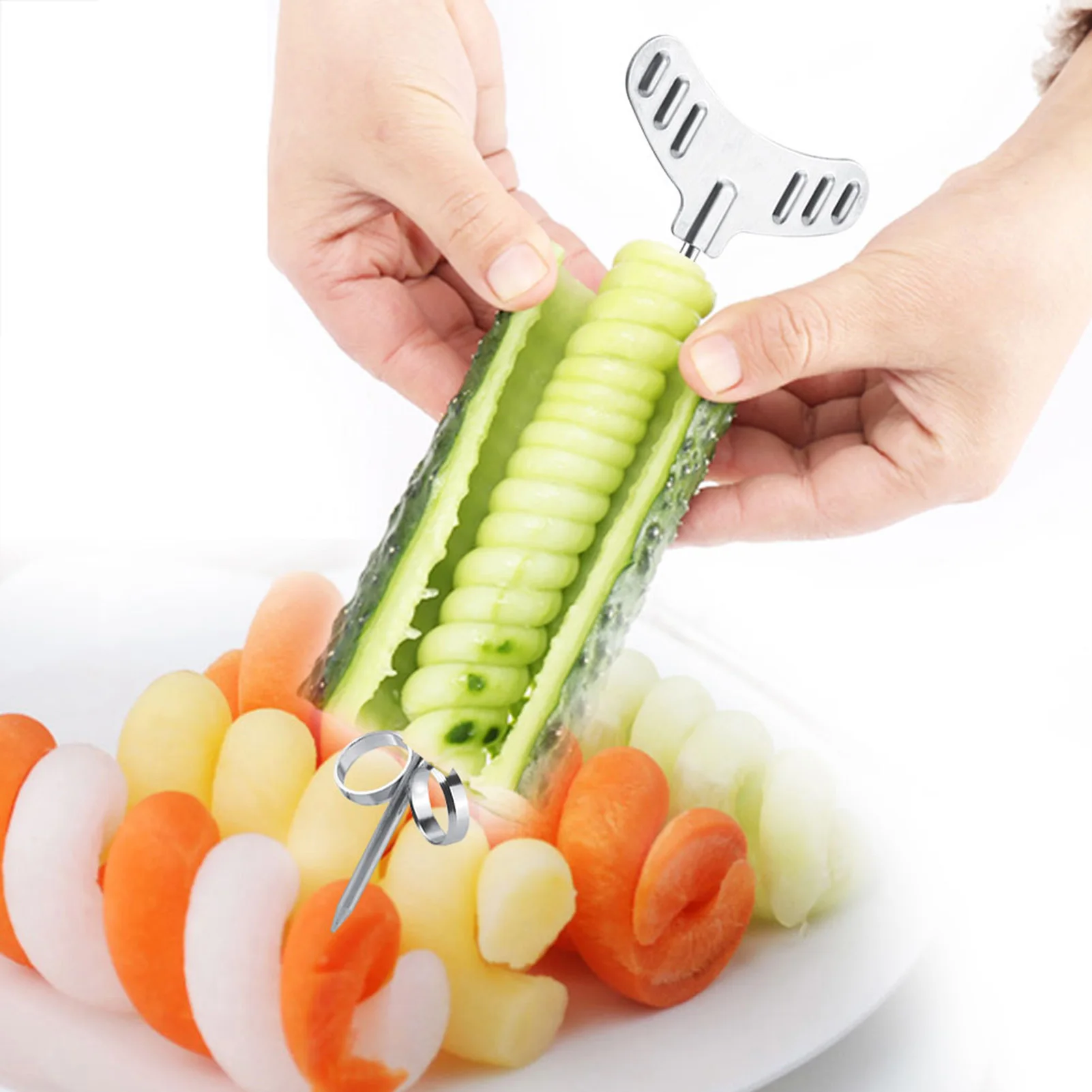 / set Stainless Steel Vegetable Spiral Cutter Manual Potato Carrot Cucumber Carving Roller Vegetable Spiral Cutter