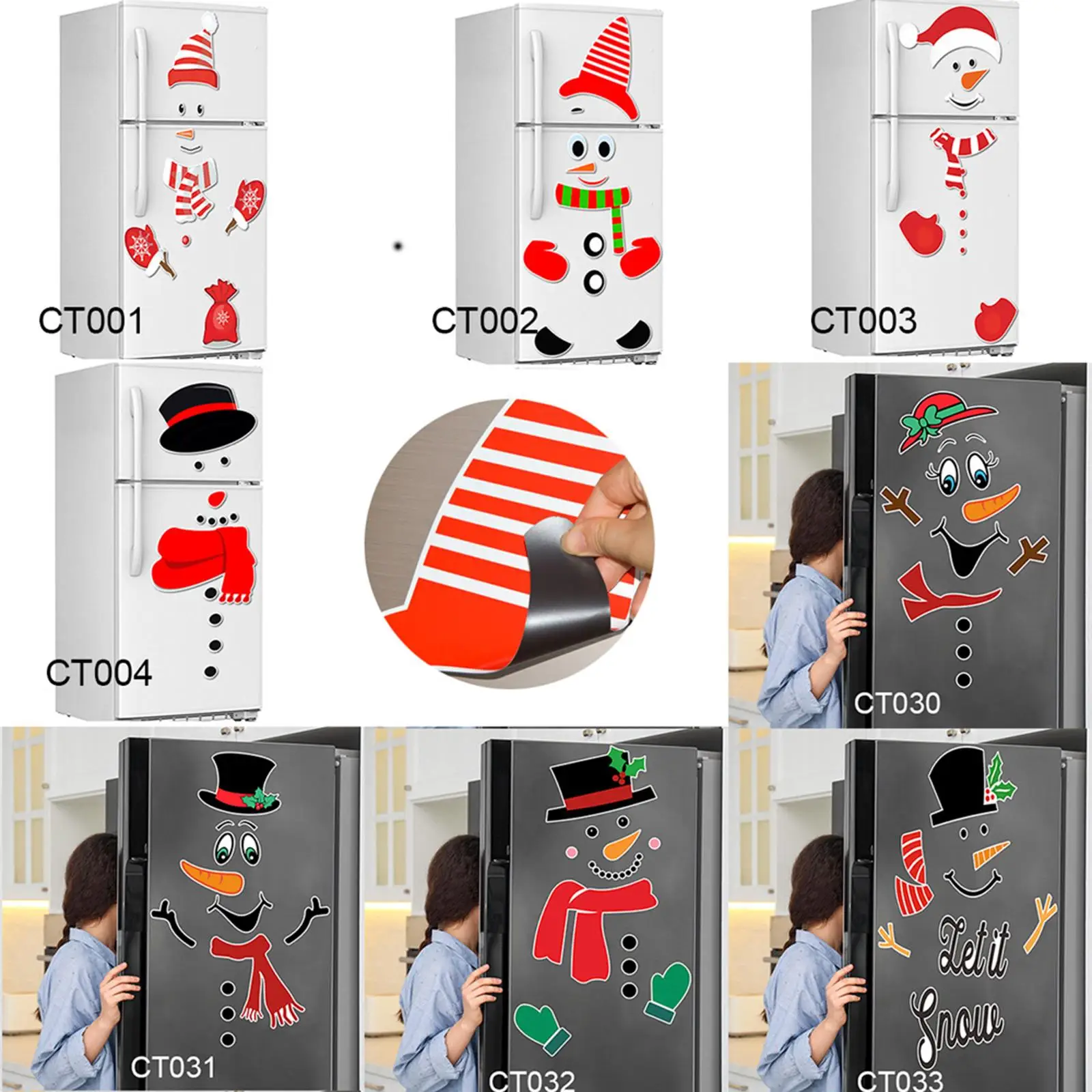 Snowman Refrigerator Sticker Large Cartoon Waterproof for Garage Home Decor