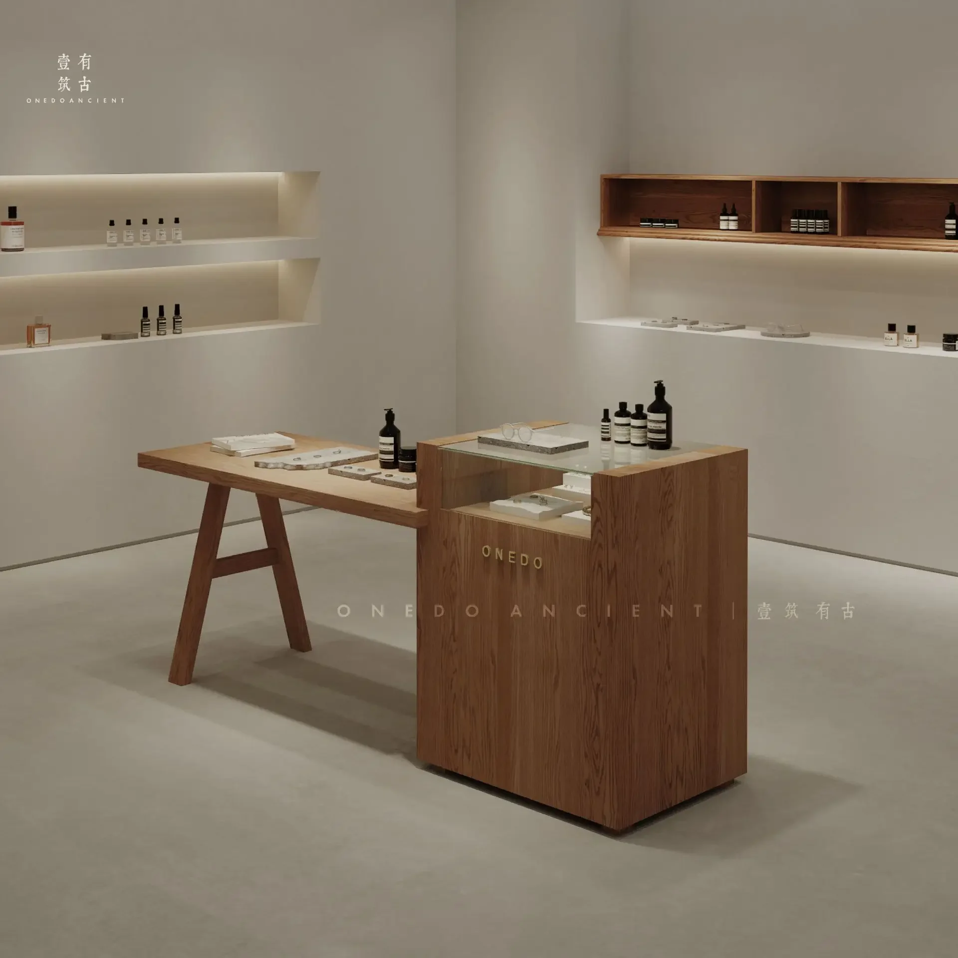 DSA clothing store Nakajima platform display table shopping mall shoe and bag jewelry display table solid wood strip table