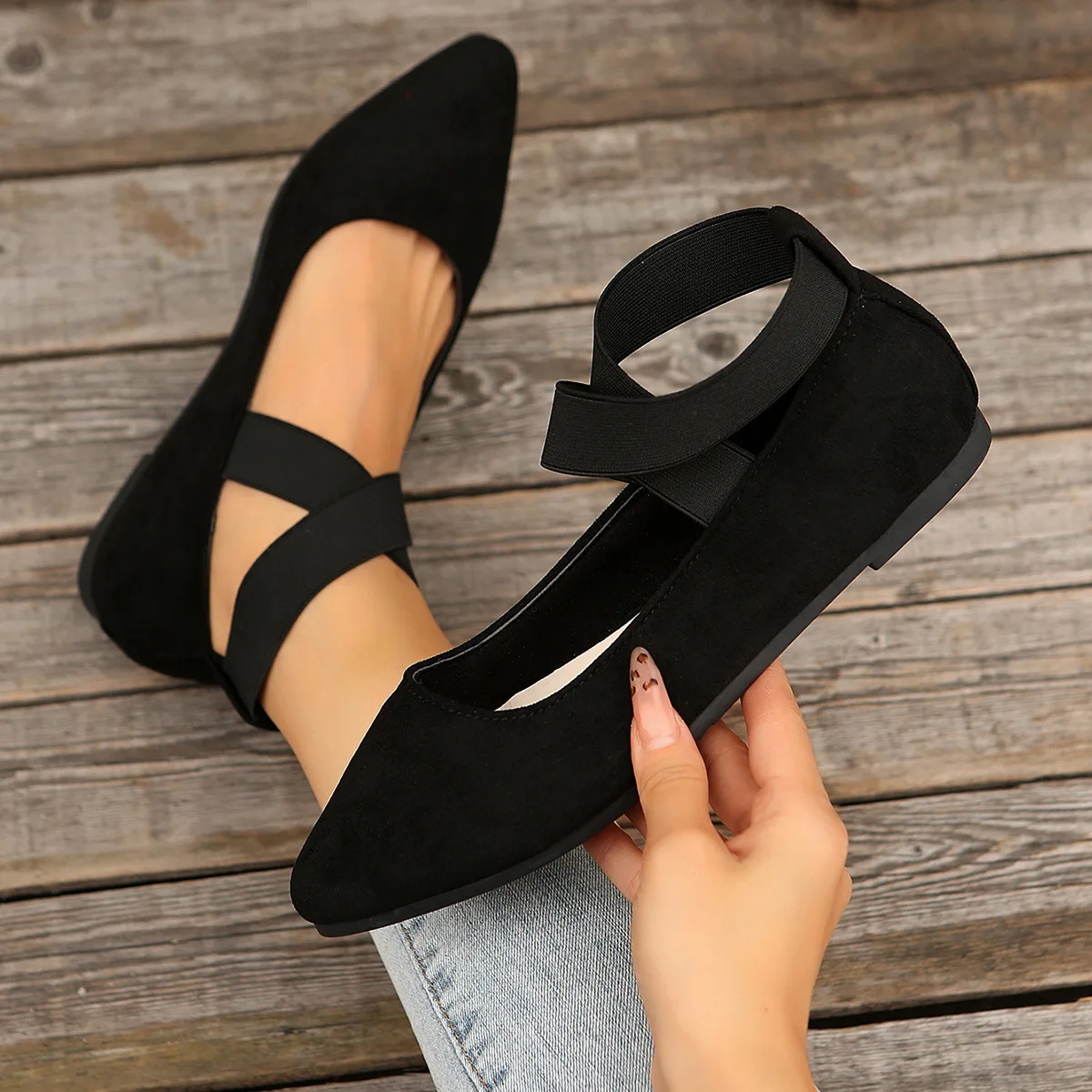 

Womens Shoes Pointed Toe Ballet Flats Shoes Ladies Strap Non Slip Ankle Elastic Belt Cute Ballerina Ladies Elegent Flats Shoes ﻿