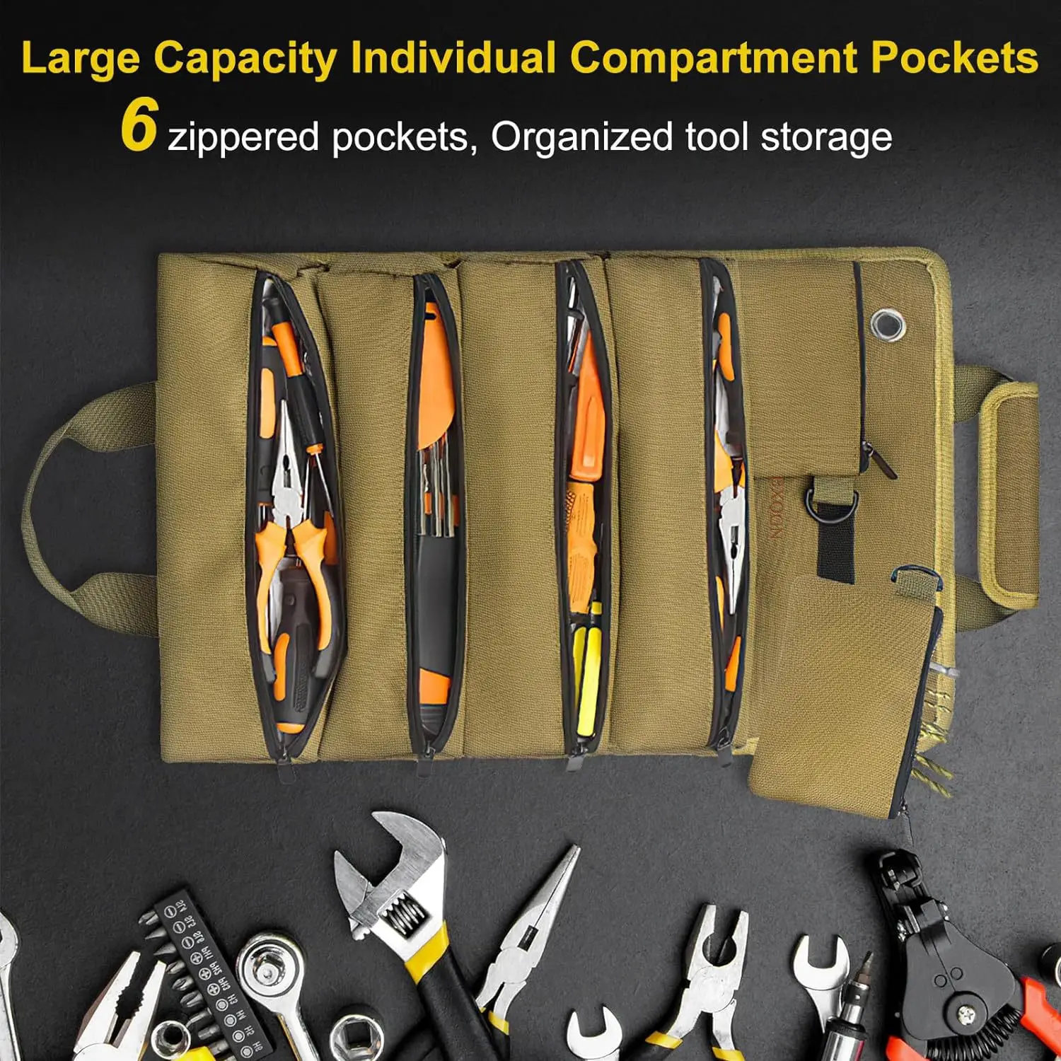 Tool Kit Set, Heavy Duty Tool Organizer, Portable Tool Organizer with 2 Removable Zipper Pockets, Electrician\'s Carrying Case