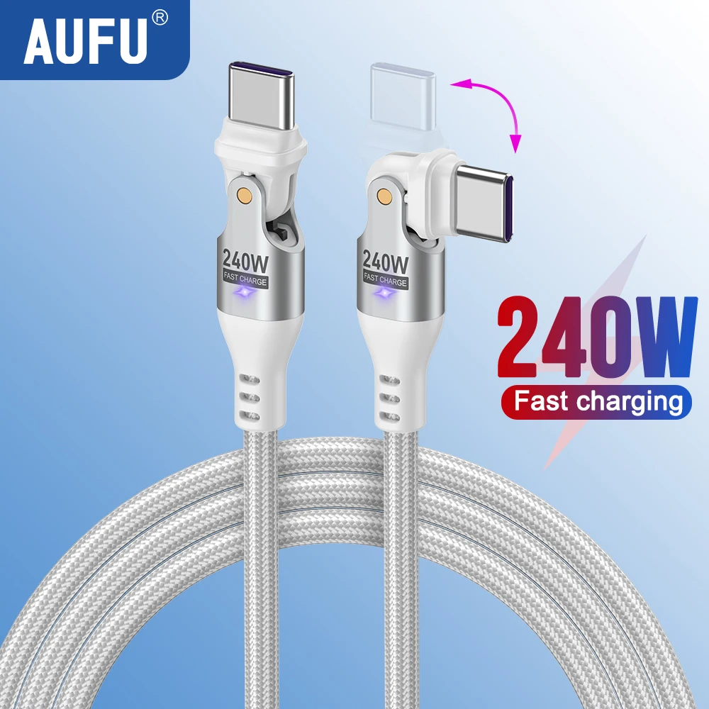 

AUFU 240W USB Type C Cable For iPhone 16 15 MacBook Laptop 180 Degree 5A Super Fast Charging USB C Data Cable Wire Cord 1m 2m 3m