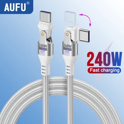 AUFU 240W USB Type C Cable For iPhone 16 15 MacBook Laptop 180 Degree 5A Super Fast Charging USB C Data Cable Wire Cord 1m 2m 3m