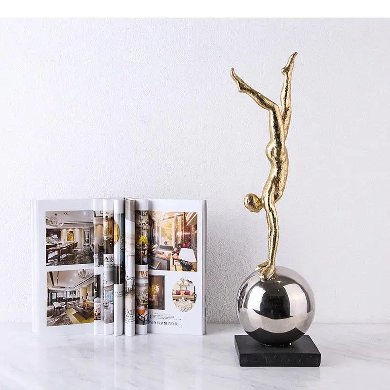 Silver Ball Handstand Character Resin Sculpture Modern Home Decor Crafts Abstract Figure Statue Desk Decoration Ornaments