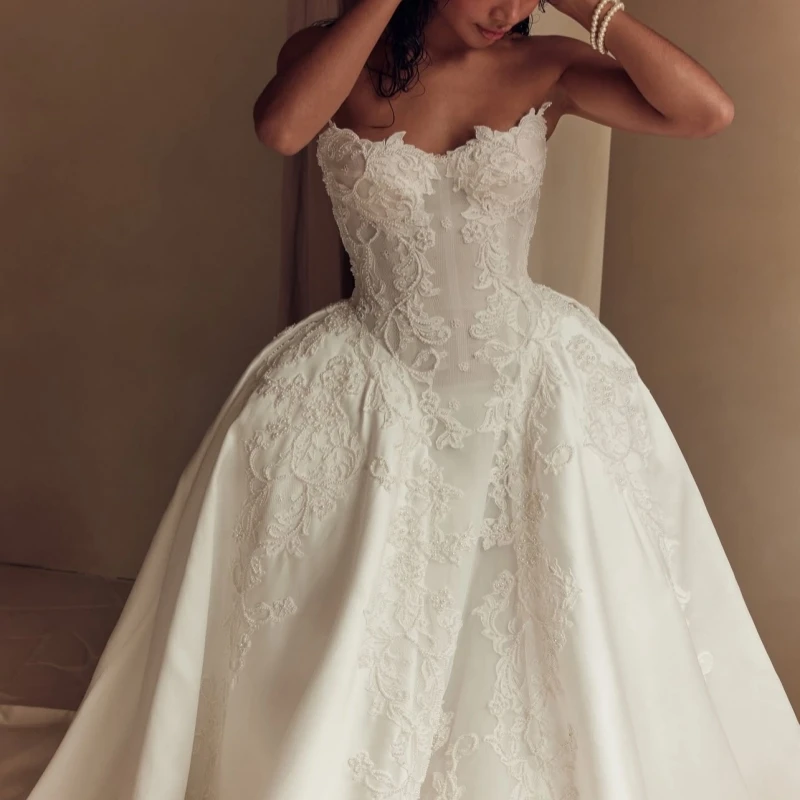 Luxury Ivory Dubai Arabic Mermaid Wedding Dresses A-Line Applique Lace Beading Tull Court Train Wedding Dress Bridal Gowns