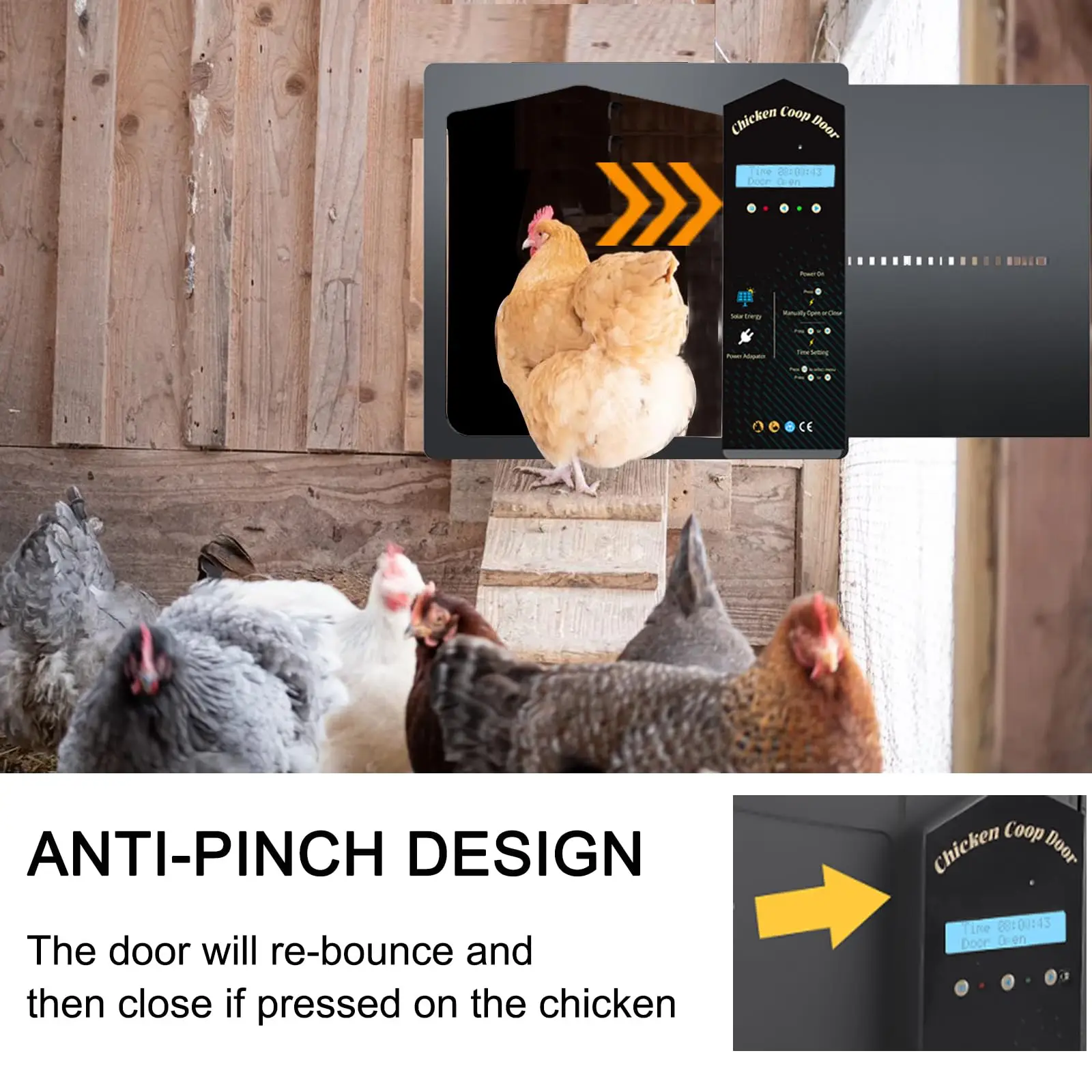 

Automatic Chicken Coop Door with Timer&Light Sensor&Remote,Durable Aluminum Auto Pet Door, Anti-Pinch,Solar Panel & USB Charging