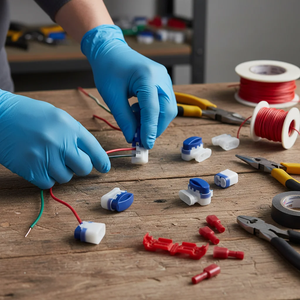 

Синие влагозащищенные разъемы (20 шт.), Т-образные клеммы (5 шт.), специальные соединители для проводов газонокосилок