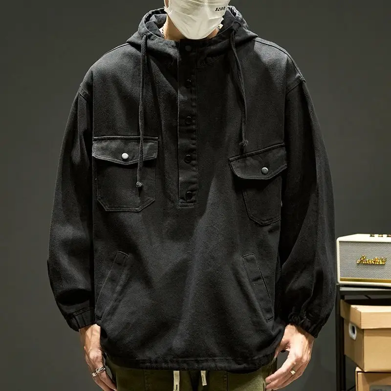 

Japanese retro hooded jacket men's spring and autumn trendy brand handsome sweatshirt American functional style mens top clothes