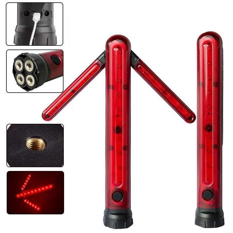 

LED Red Warning Work Light, USB Chargeable, Foldable, Car Repair Light, Emergency Light with Magnet for Maintenance