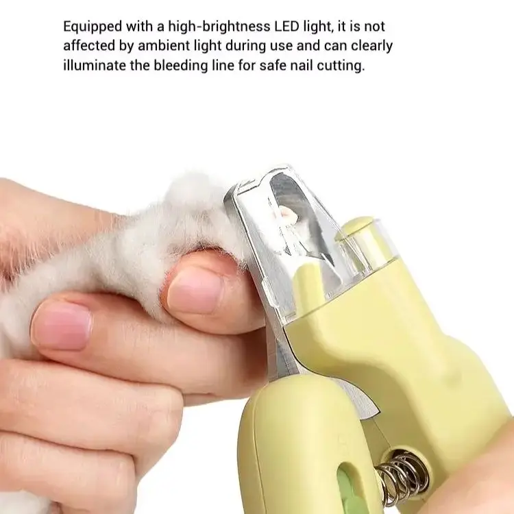 Banana Shaped Pet Nail Clipper with LED Light Stainless Steel Blade Safety Splash Guard Built-In File Quick Finder for Cat Groom